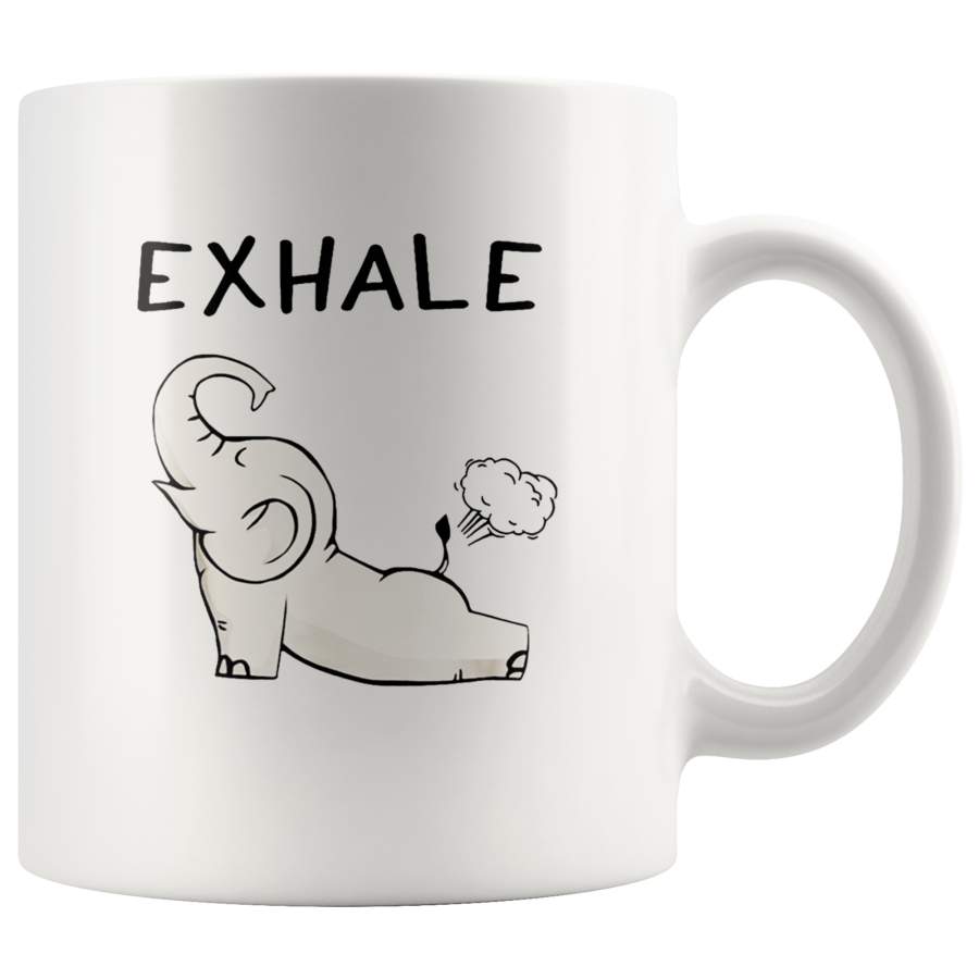 Yoga baby elephant exhale white coffee mug