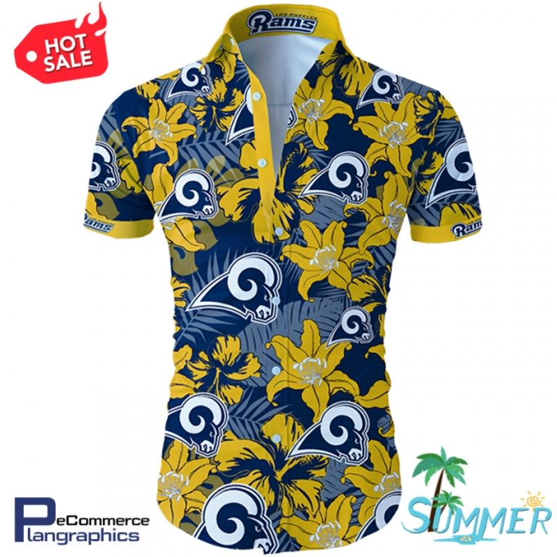 Los Angeles Rams Tropical Flower All Over Print Hawaiian Aloha Shirt Hawaiian Shorts Beach Short Shirt