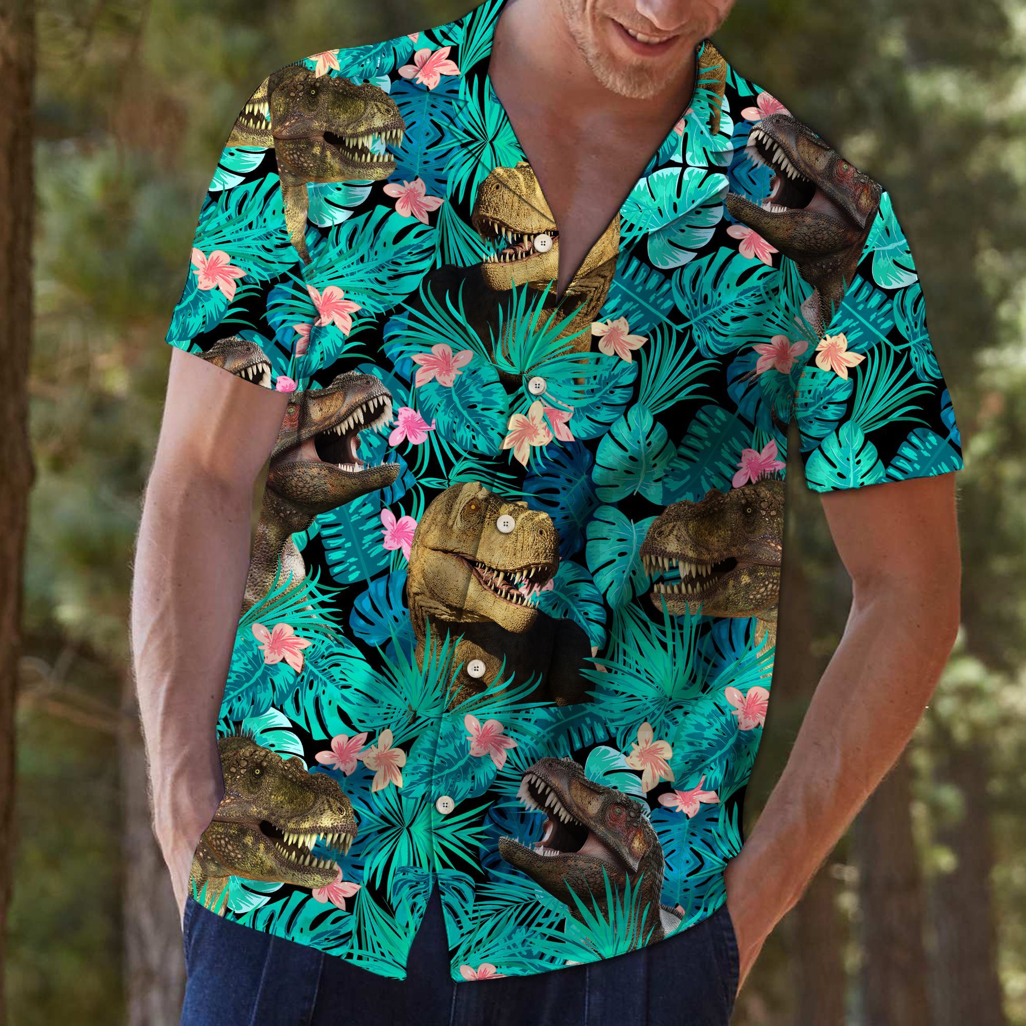 T-Rex Tropical Hawaiian Shirt For Men, Hawaiian Shirt For Women, Aloha Shirt, Hawaii Shirt