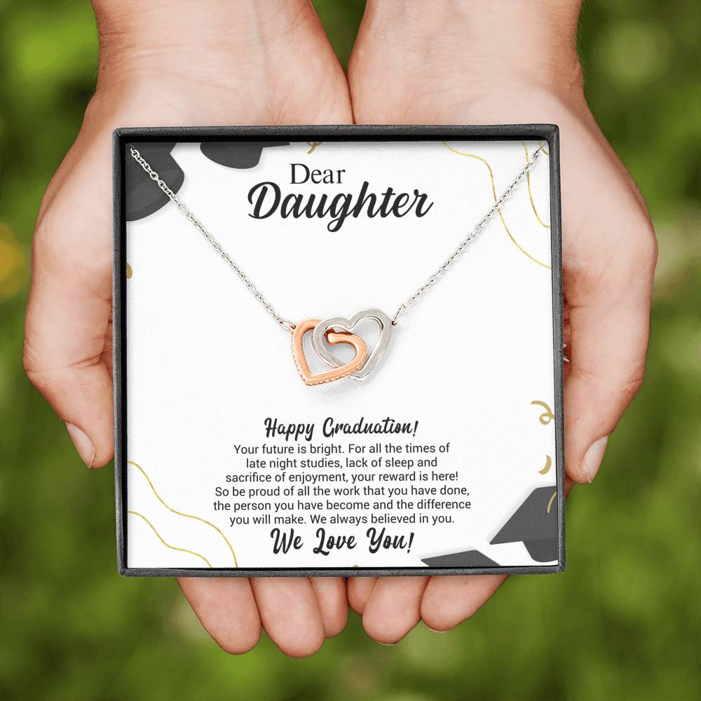 Dear Daughter Graduation Necklace Gift – Your Future Is Bright – We Always Believed In You – College, High School, Senior, Master Graduation Gift – Class Of 2022 Interlocking Hearts Necklace – Lx036B