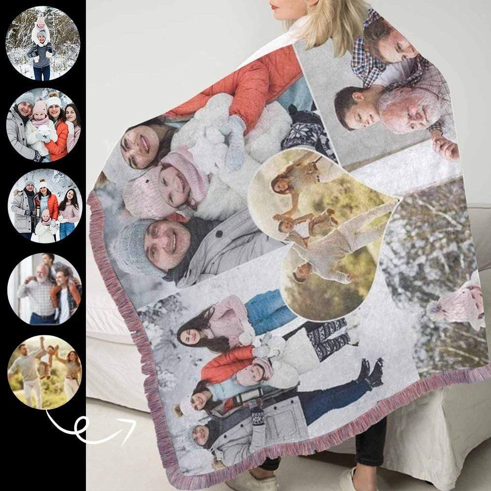 Custom Photo Warm Family Ultra-Soft Pink Tassel Blanket