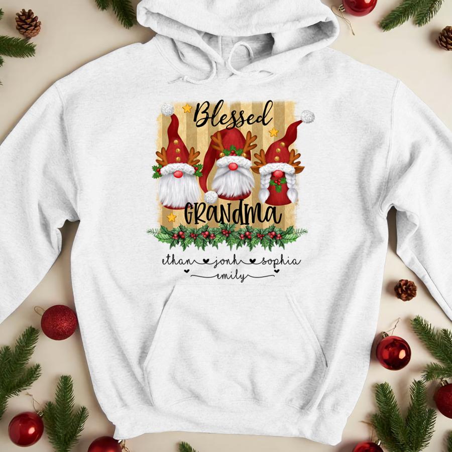 Lovelypod - Hoodie Shirt, Blessed Grandma Shirt, Custom Grandma Gift Shirt, Gnome Trio Christmas Shirt