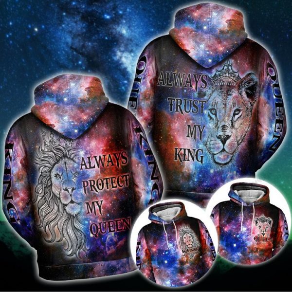 King Queen Lion Galaxy Couple Hoodie