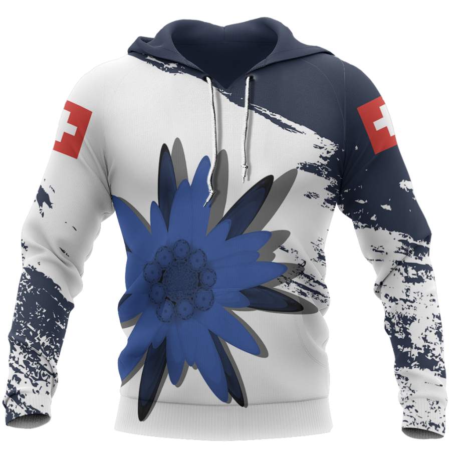 Switzerland – Blue Edelweiss Pullover Hoodie NNK4