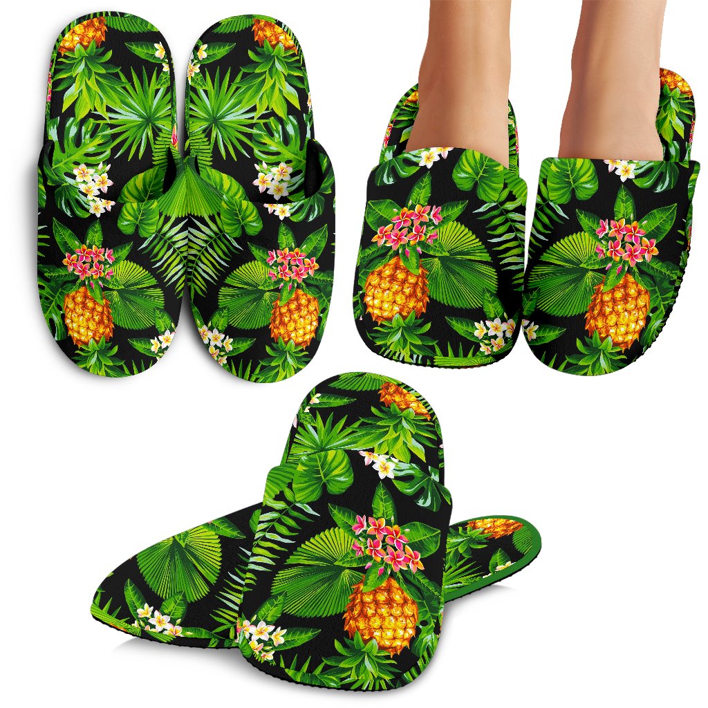 Black Hawaii Pineapple Pattern Print Slippers Ha62029