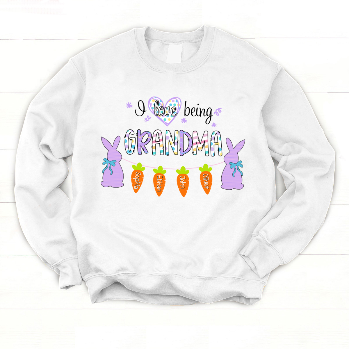 Personalized I Love Being Grandma With Grandkids Carrots Easter Bunny Sweatshirt