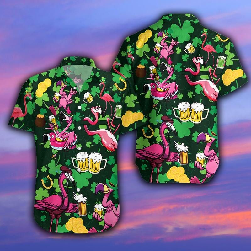 Felacia Flamingo Drink Beer On Saint Day Pink Green Hawaiian Ha81539