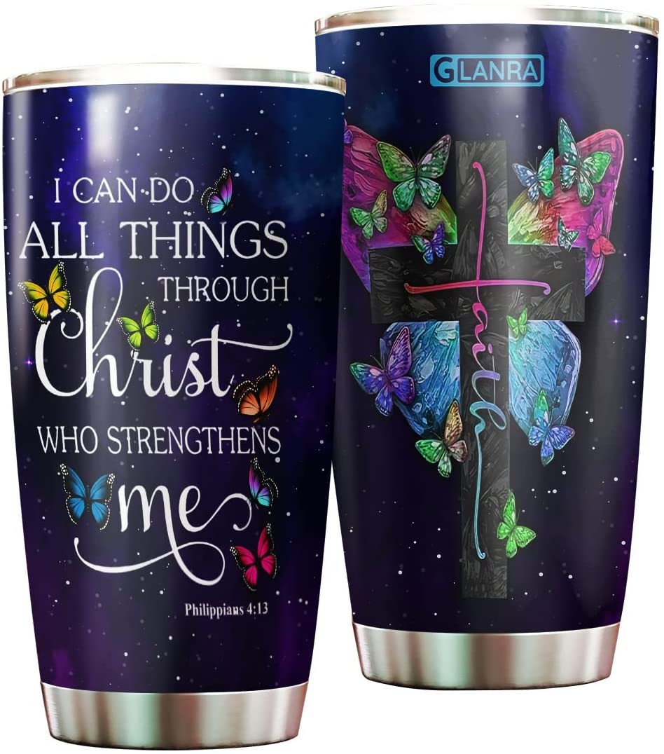 Butterfly Jesus Lovers Tumbler Cup With Lid I Can Do All Things Double Wall Vacuum Tumblers Coffee Travel Mug Cups Birthday Christmas Gifts For Women Men Stainless Steel