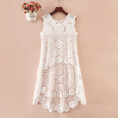 Spring Long Lace Pullover Sleeveless Vest Women Hollow Out Beach Holiday Wear Waistcoat Tops Chaleco Mujer alx