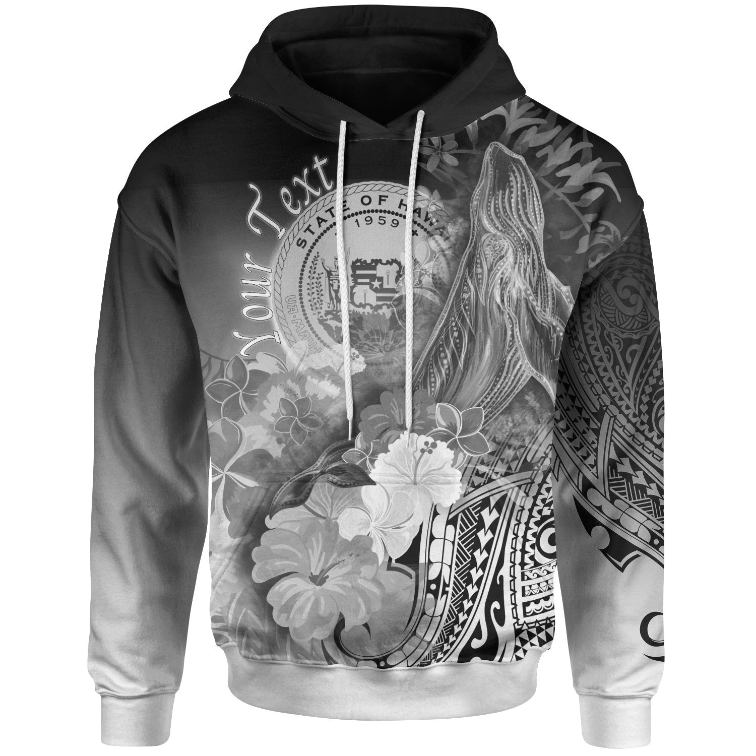 Polynesian Hawaii Custom Personalised Hoodie – Humpback Whale With Tropical Flowers (White)