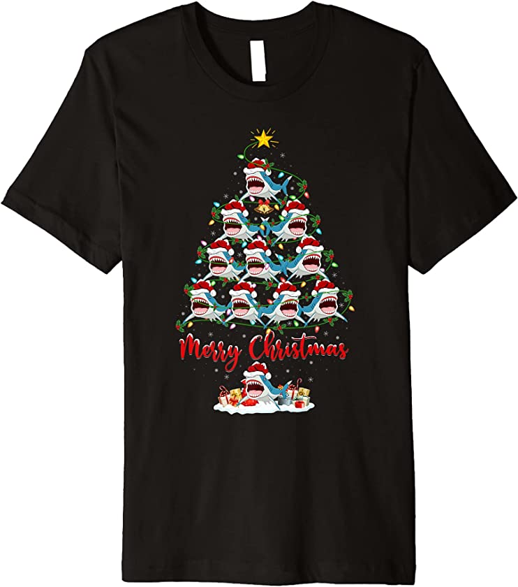 Shark Christmas Tree Lights Funny Shark Xmas Premium T-Shirt