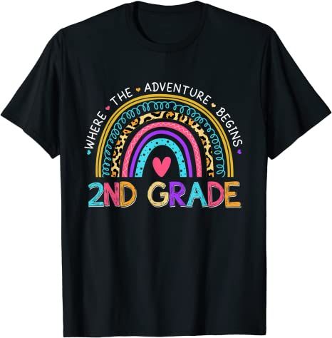 Back To School 2021 – Leopard Rainbow 2Nd Grade Where The Adventure Begins Back To School T-Shirt For Kids