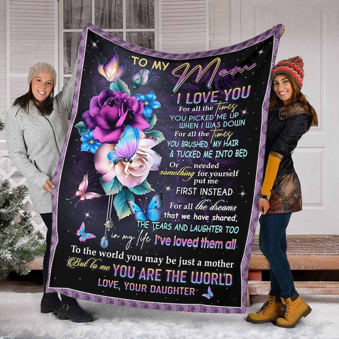 To My Mother You Are The World Flowers Fleece Blanket Gift For Family,Birthday,Parents,Mother, Mom Gift Home Decor Bedding Couch Sofa Soft And Comfy