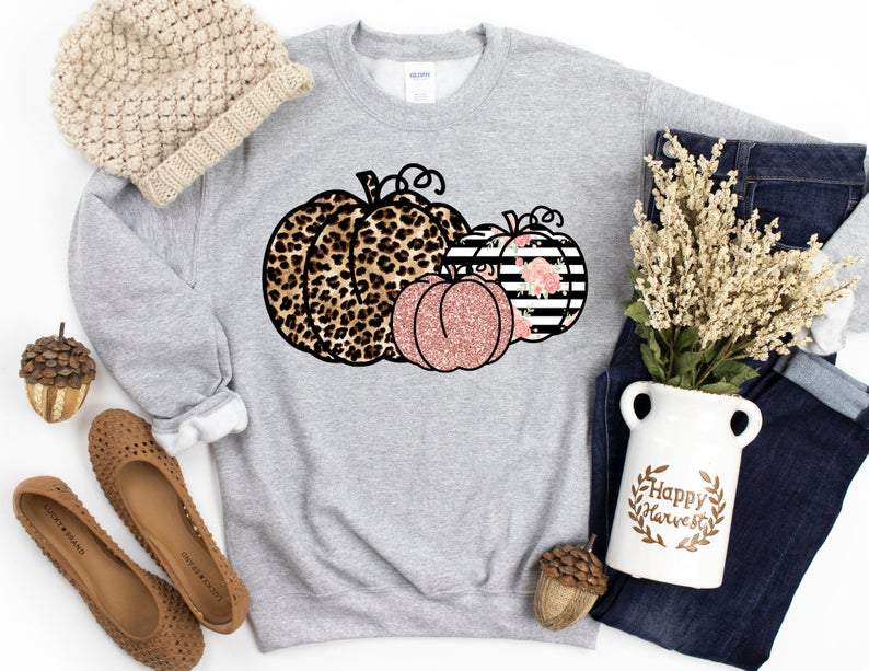 Fall Pumpkin Sweatshirt // Fall Sweatshirt // Pumpkin Sweatshirt // Fall Time Sweatshirt // Fall Shirt // Leopard Pumpkin Sweatshirt Hoodie All Color Size S-5Xl