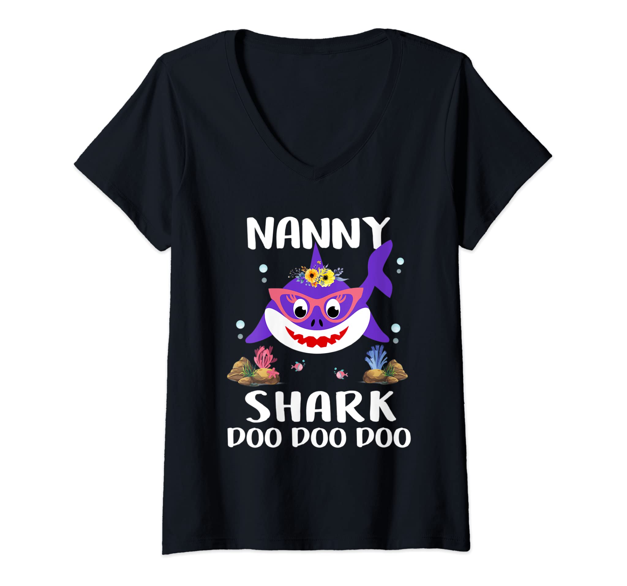 Womens Nanny Shark Shirt Mothers Day Gift Idea For Mother Wife V-Neck