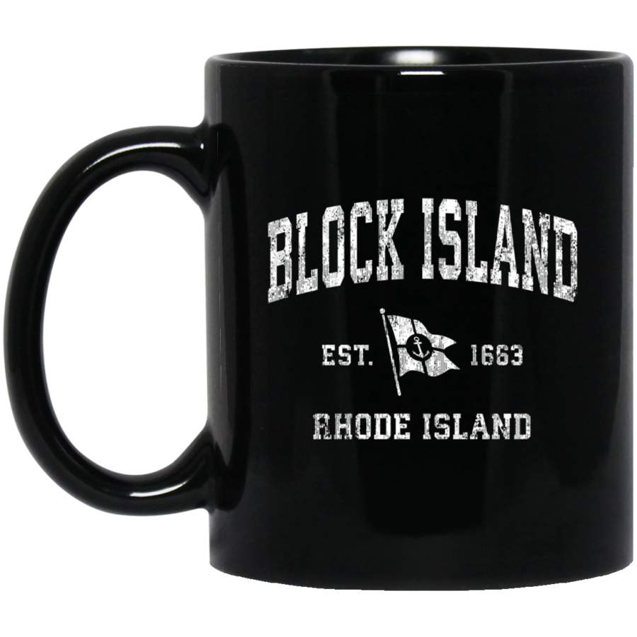 Block Island RI Vintage Nautical Boat Anchor Flag Sports Coffee Mug