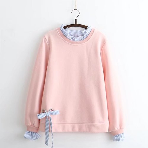 Spring and Autumn Cute Girl Small Fresh Wild Sweatshirt Japanese Kawaii Bow Cute Student White Sweatshirt Pink Womens Clothing alx