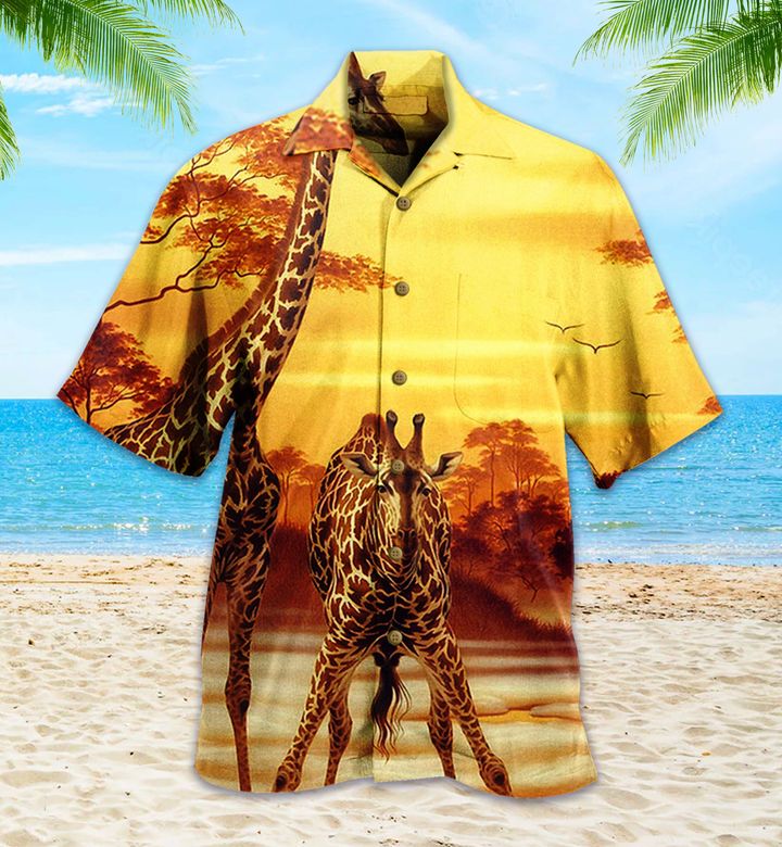 Giraffe Orange Hawaiian Shirt 3D
