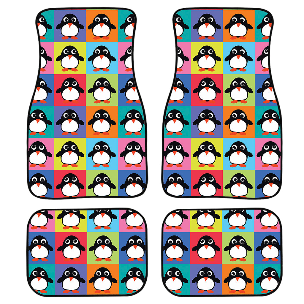 Cute Colorful Penguin Pattern Print Front And Back Car Floor Mats, Front Car Mat