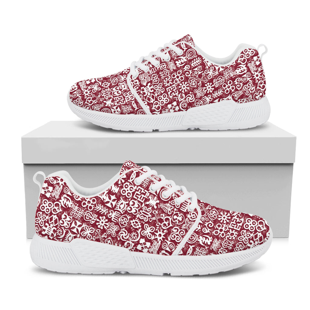 Red African Adinkra Tribe Symbols White Athletic Shoes