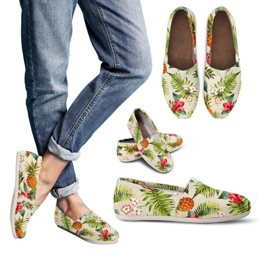 White Aloha Pineapple Pattern Print Women’s Casual Shoes