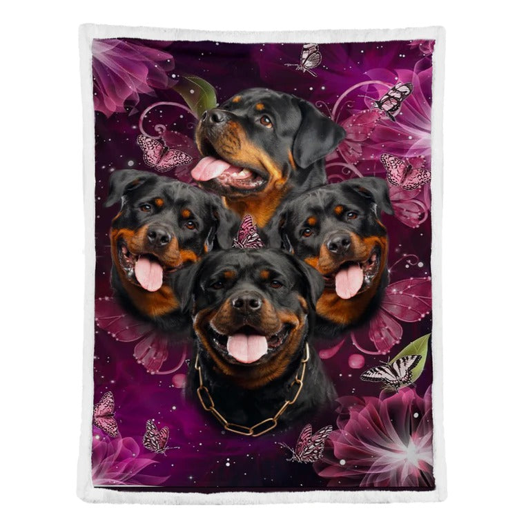 Rottweiler Blanket, Rottweiler In Purple Pattern Fleece Blanket, Dog Blanket Coolspod