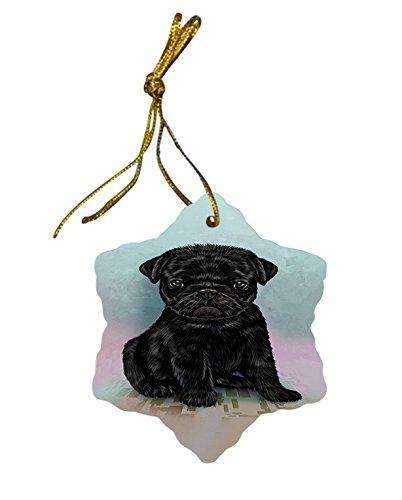 Pug Puppy Dog Christmas Snowflake Ceramic Ornament