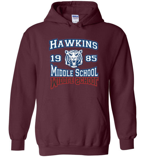 Hawkins Middle School Tigers 1985 Vintage Premium Cotton Hoodie Sweatshirt – Gildan