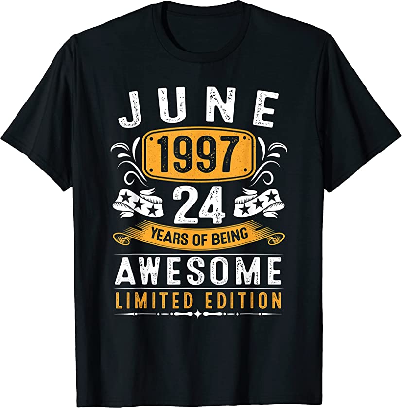 24th Birthday Gift Vintage June 1997 Men Women 24 Year Old T-Shirt