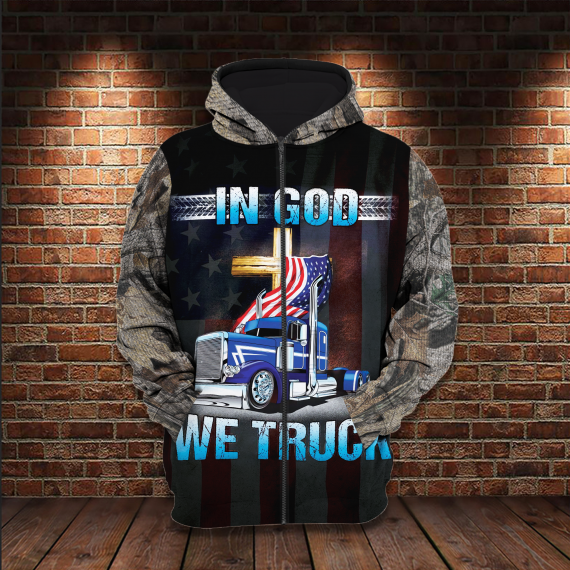 In God We Truck Gift For Truck Lovers All Over Print Us Unisex Zip Up Hoodie