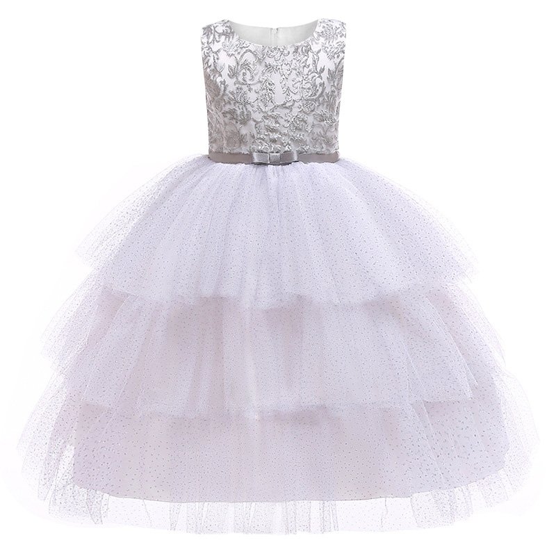 Baby Girl embroidery Elegant party Dress Wedding Kids Dresses for Toddler Girl the first feast Mesh princess Children Clothing alx