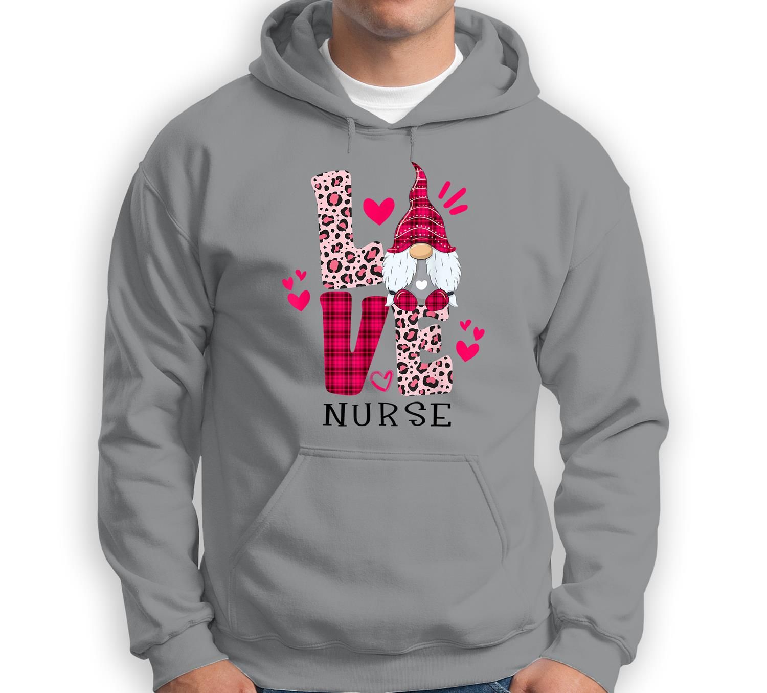 Nn Love Leopard Plaid Gnome Nurse Valentines Day Costume Sweatshirt & Hoodie