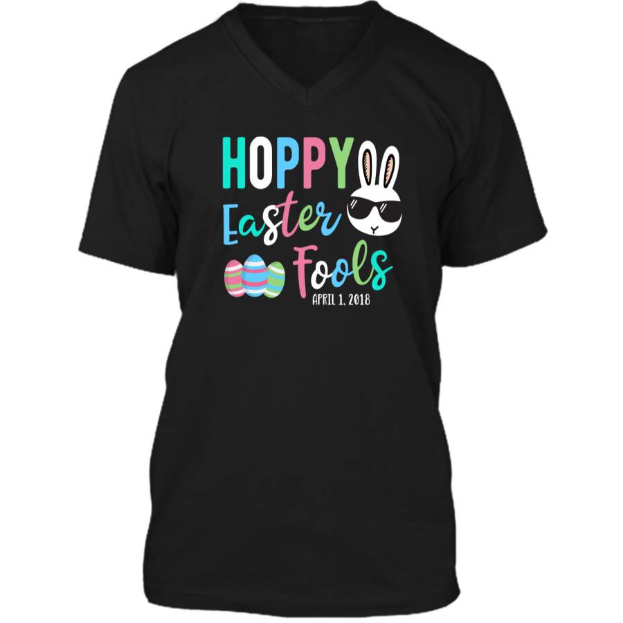 Easter April Fools Day 2018 Shirt – Hoppy Easter Fools Bunny Mens Printed V-Neck T