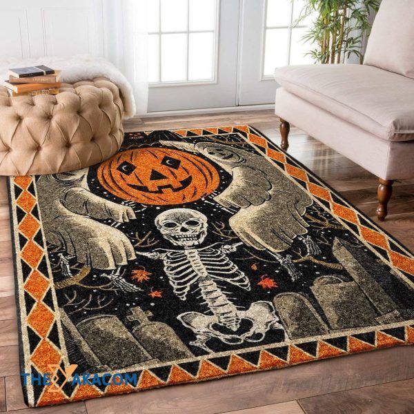 Skull Pumpkin Happy Halloween Rectangle Area Rug Floor Decor