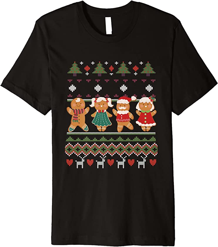 Ugly Christmas Gingerbread Santa Claus Reindeer New Year Premium T-Shirt