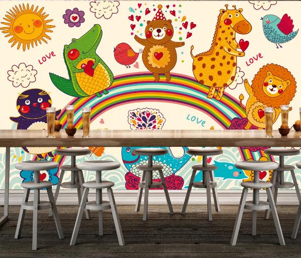 3D Cartoon Animal Rainbow Wall Mural Wallpaper 97