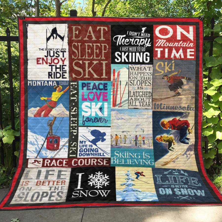 Wozoro Quilt Blanket Skiing Just Enjoy The Ride Twin Queen King Size