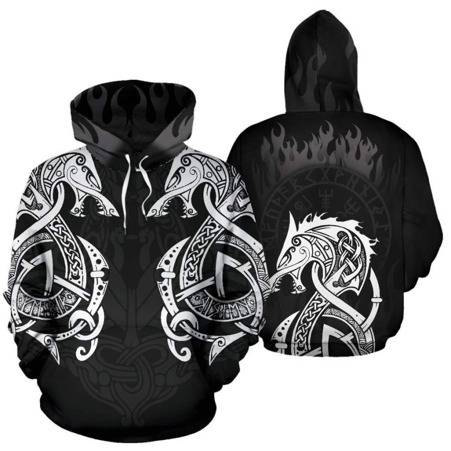 Viking Hoodie – Double Dragon With Fire