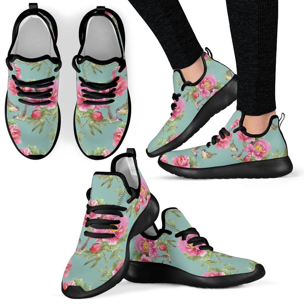Bird Pink Floral Flower Pattern Print Mesh Knit Shoes