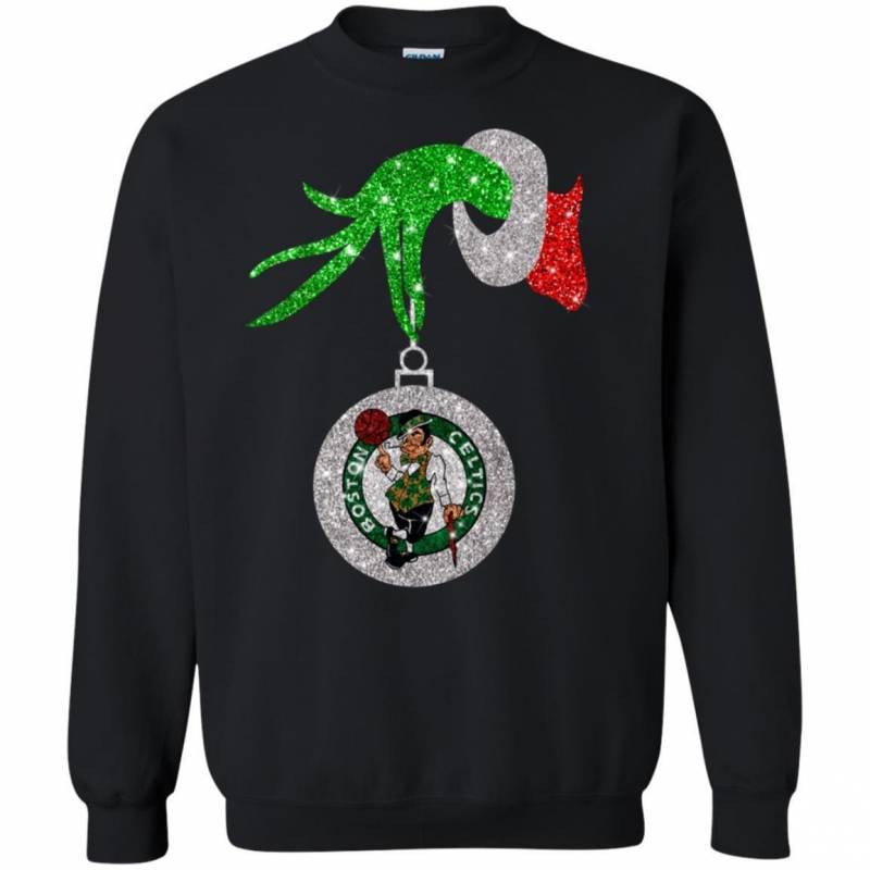 Boston Celtics Glitter Grinch Monogram Ornament Christmas Gift Sweatshirt T-Shirt