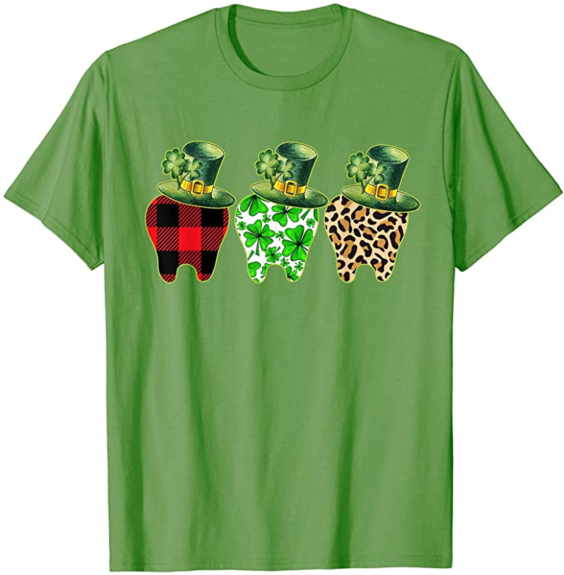 St Patrick’s Day Shamrock Plaid Leopard Tooth Dentist Funny T-Shirt