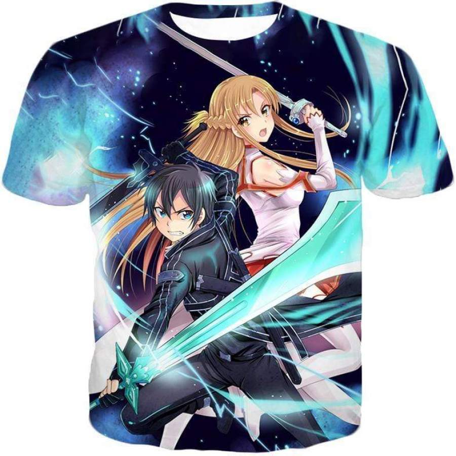 Sword Art Online Anime Couple Kirito and Asuna Ultimate Action Graphic Promo T-Shirt – Sword Art Online T-Shirt