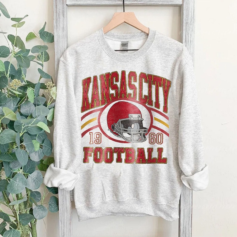 Kansas City Football Sweatshirt ,Vintage Style Kansas City Football Crewneck Sweatshirt, Football Fan Gift, Vintage Red Kingdom Football