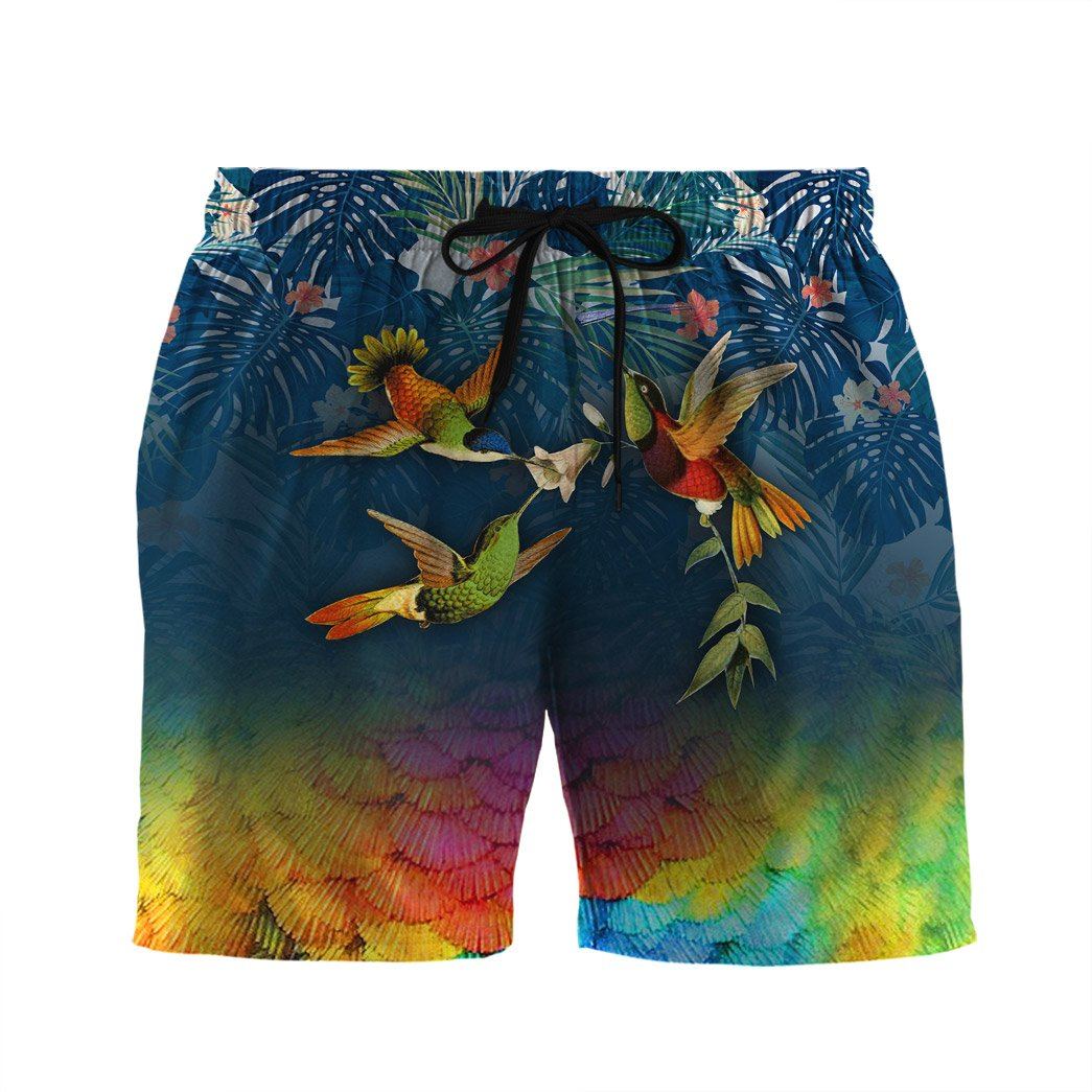 Gearhumans Hummingbird Hawaiian Custom Beach Shorts Swim Trunks Ha59087