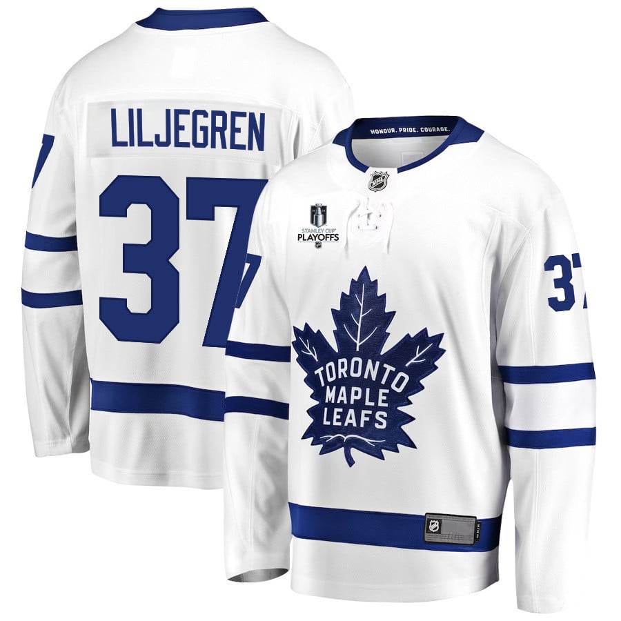 Timothy Liljegren 37 Toronto Maple Leafs Stanley Cup 2023 Playoffs Patch Away Breakaway Men Jersey – White