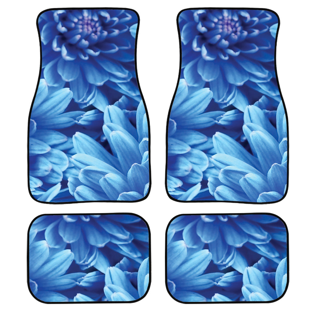 Blue Chrysanthemum Flower Print Front And Back Car Floor Mats, Front Car Mat