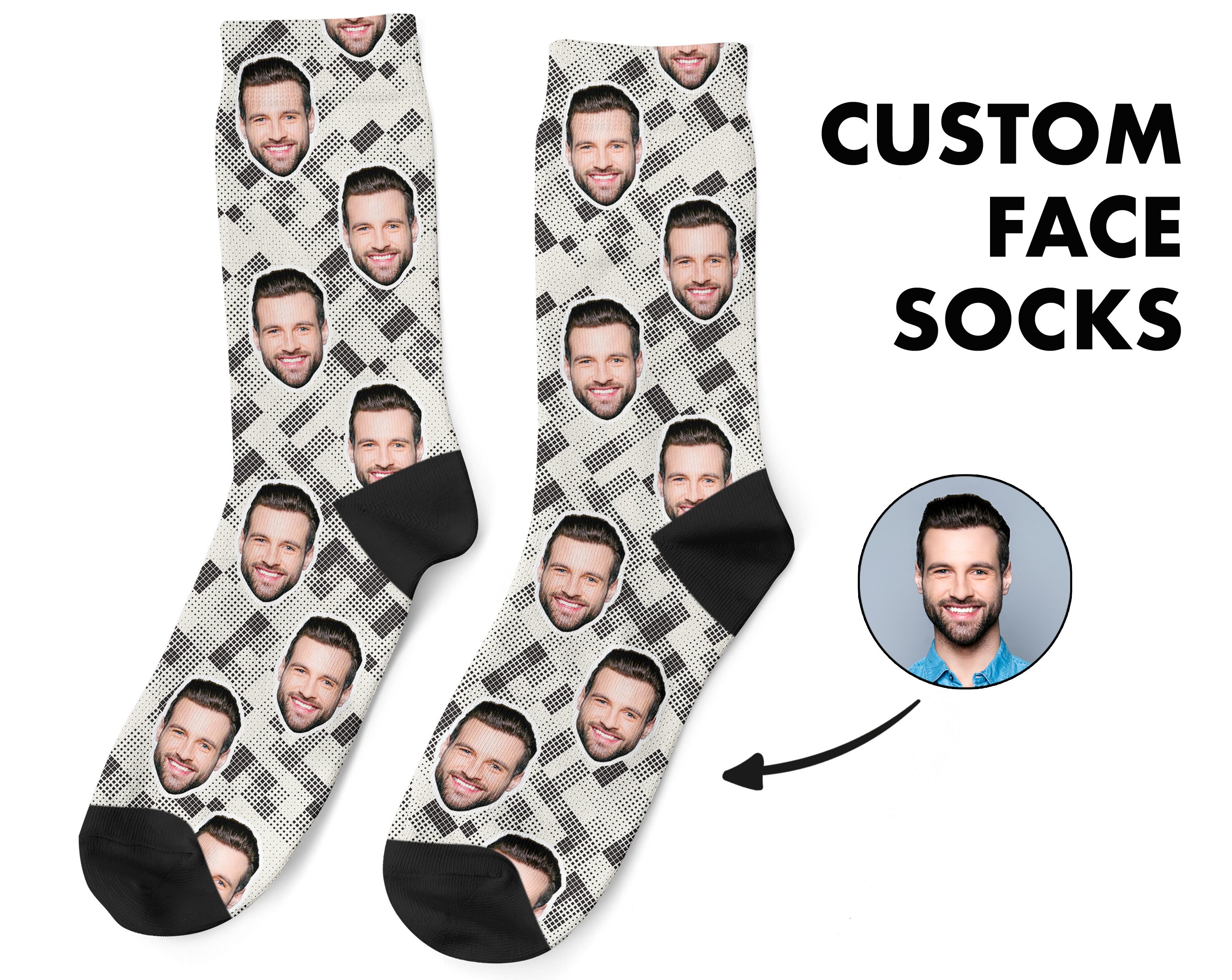 Custom Face Socks, Custom Photo Socks, Face on Socks, Personalized, 80’s Geometric Picture Socks, Funny Gift For Her, Him or Best Friends