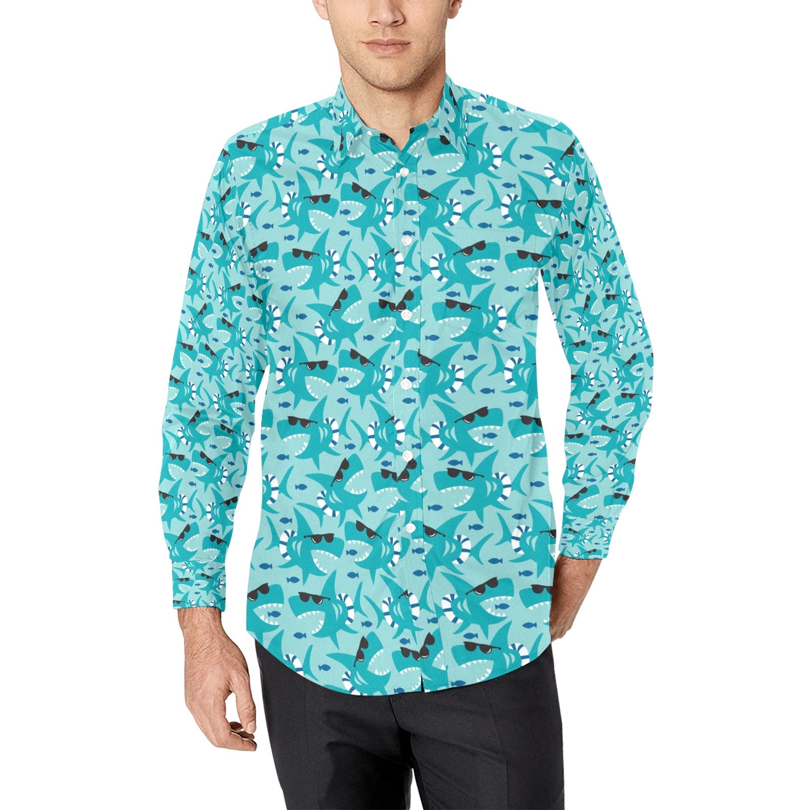 Shark Cute Print Design Lks302 Long Sleeve Dress Shirt