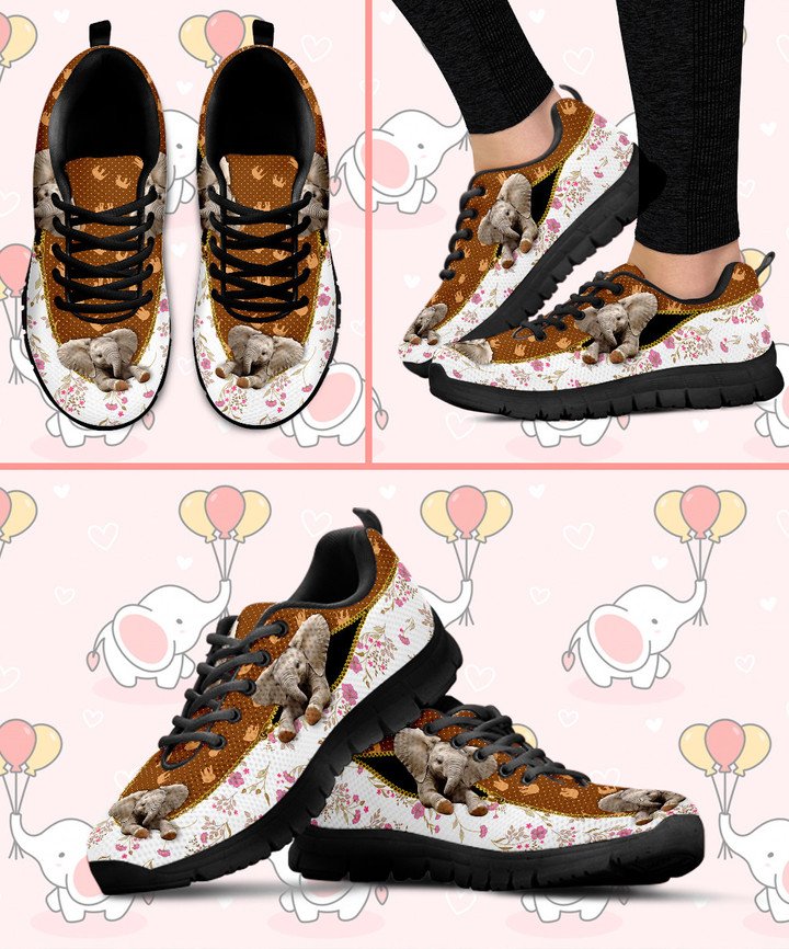 Elephant Zipper Flower Pattern Running Shoes