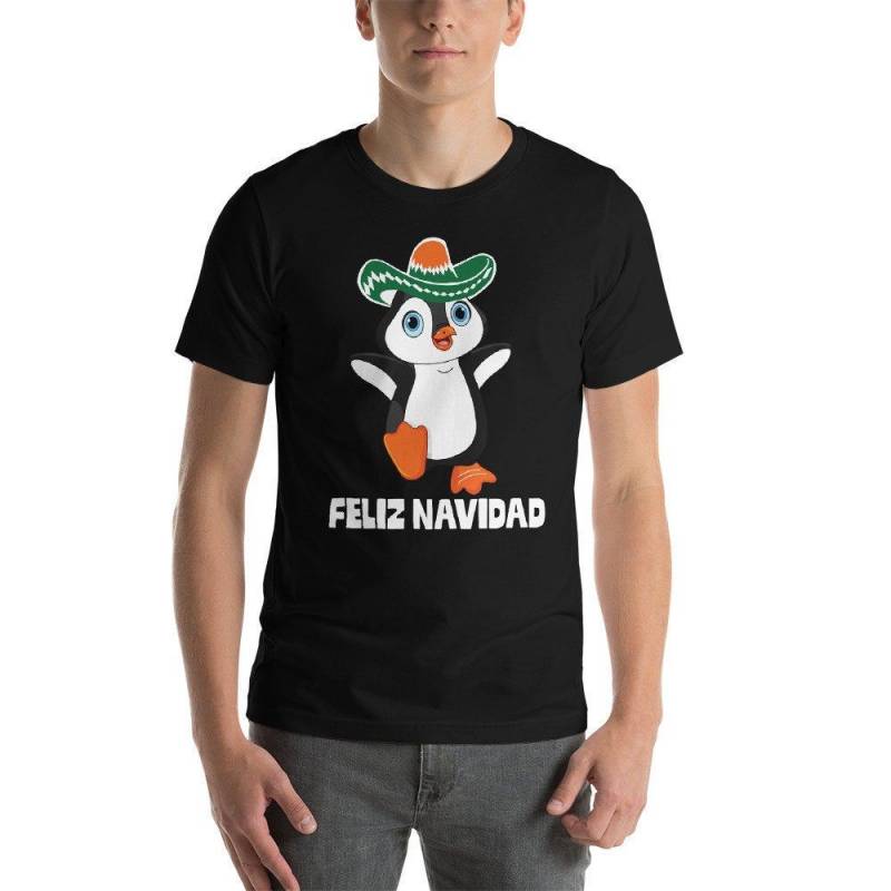 Crushtee Feliz Navidad Sombrero Penguin Short Sleeve Unisex T Shirt | Funny Latino Spanish Merry Christmas Tee Long Sleeve Hoodie